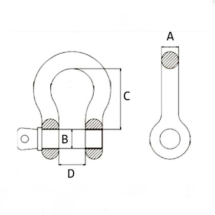 EUROPEAN TYPE LARGE BOW SHACKLES, TYPE D-1， SIZE DIAMETER PIN WITH BODY